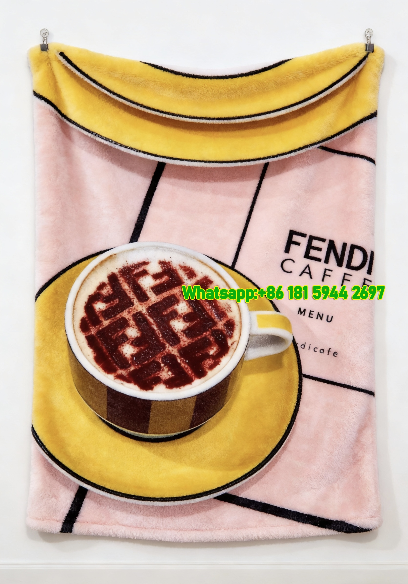 Fendi Red FF Monogram Latte Art Flannel Throw Blanket IMG_9620